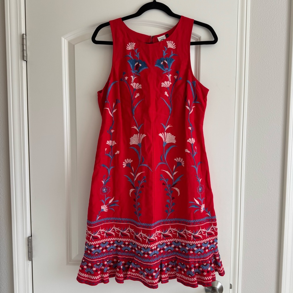 Anthropologie Akemi + Kin Red Sleeveless Embroidered Shift Dress Size M